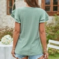 thumbnail image 6 of Women's V Neck T Shirt Summer Hollow Casual Ruffle Sleeve Tops Blouse Loose Fit Solid Color Tunic Tee Tops Basic Tshirts, 6 of 7