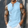 thumbnail image 3 of Tank Tops Men Cotton Linen Lightweight Breathable Button Down V Neck Sleeveless Shirt Vacation Beach Tank Shirt, 3 of 5
