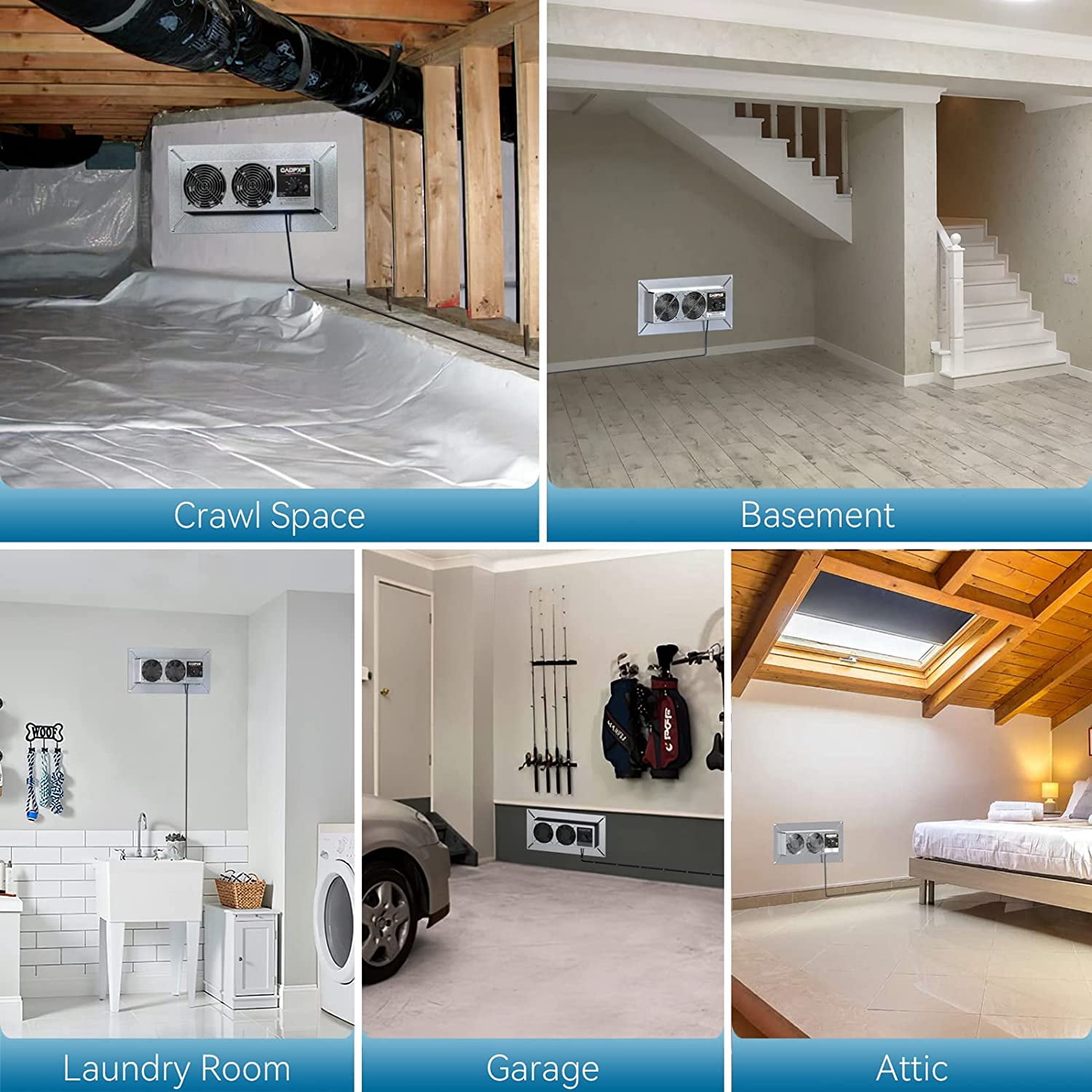 CADPXS Crawlspace Ventilation Fan 220 CFM Air Out, Crawlspace Fan Vent with Humidistat, Dehumidistat & Freeze Protection Thermostat, for Crawl Spaces Basement Garage Attic