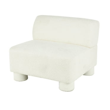 DecMode Polyester Square Boucle Lounge Chair, White