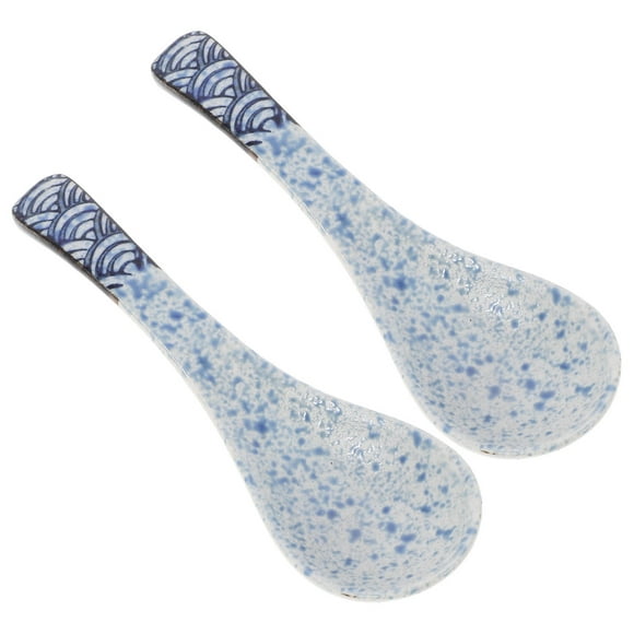 2pcs Asian Spoons Soup Spoon Ceramic Spoon Ramen Spoon Retro Porcelain Spoon