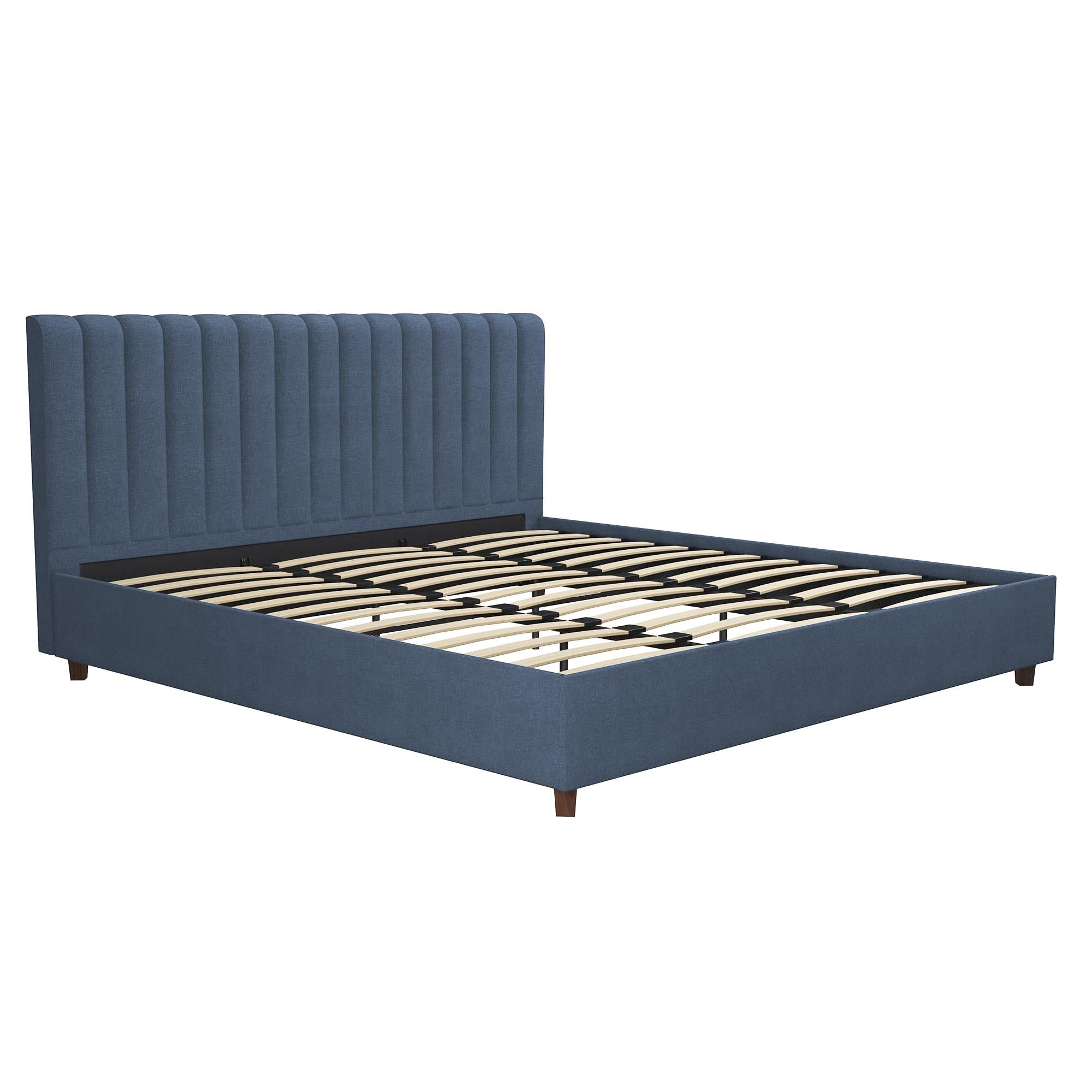 Novogratz Brittany Tufted Upholstered Bed Frame, King, Blue Linen