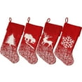 thumbnail image 5 of HCBY Red Knit Christmas Stocking with White Embroidery Tree House Snowflake Reindeer Designs 18.1 Inches Holiday Sock for Fireplace Xmas Decor Gift Bag, 5 of 6