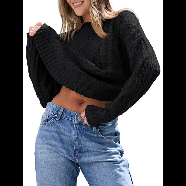 Suéteres de Cuello Redondo de Punto Extragrandes para Mujer Negro XL