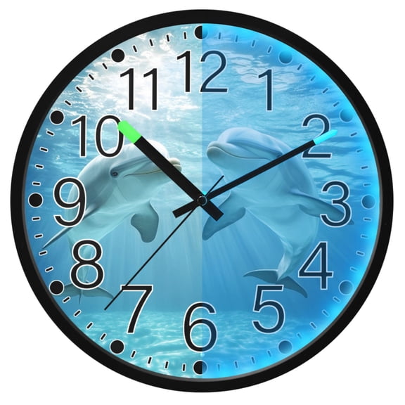 Ryvnso Dolphins Swim 12 Inch Night Light Wall Clock Silent Battery Operated Luminous Clocks