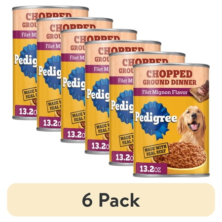 (6 pack) Pedigree Chopped Ground Dinner Filet Mignon Flavor Adult Wet Dog Food, 13.2 oz Can