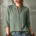 thumbnail image 6 of Tops for Women 3/4 Sleeve Collar Summer Casual Imitation Cotton Linen T-Shirt, 6 of 9