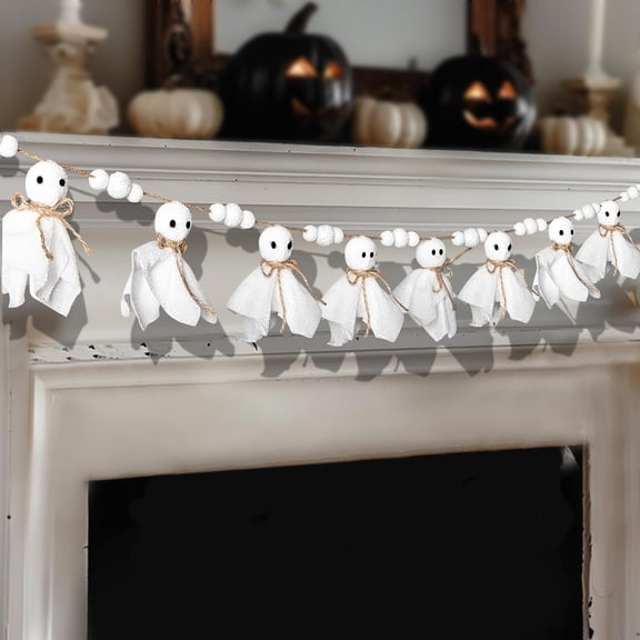Ebaokuup 9 FT  Ghost Garland, Fabric Cute Ghosts Banner, Hanging Ghost Garland for  Party Decor Wall Doorways Outdoor Decorations