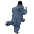 thumbnail image 5 of Women's Pajamas Jumpsuit Long Sleeve Hooded Fleece Button Wide Leg Homewear for Party Blue 2XL, 5 of 6