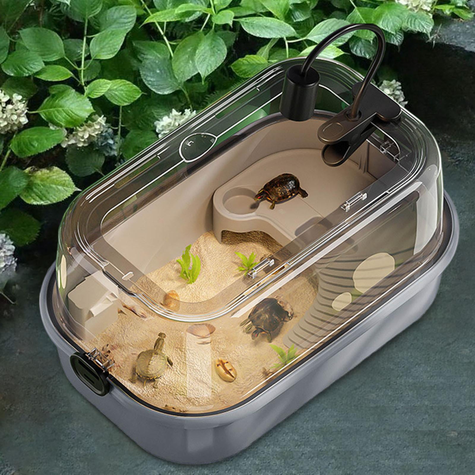 TOOYFUL Turtle Aquarium Reptiles Turtle Detachable Easy to Change Water Turtle Habitat Turtle Tank for Terrapin Turtle Tortoise Amphibians Gray