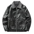 thumbnail image 2 of Maoxin Mens Jacket Men Fashion Solid Color Zipper Pocket Lapel Long Sleeved Hooded Leather Jacket Plus Size Leather Jacket Black 2XL, 2 of 8