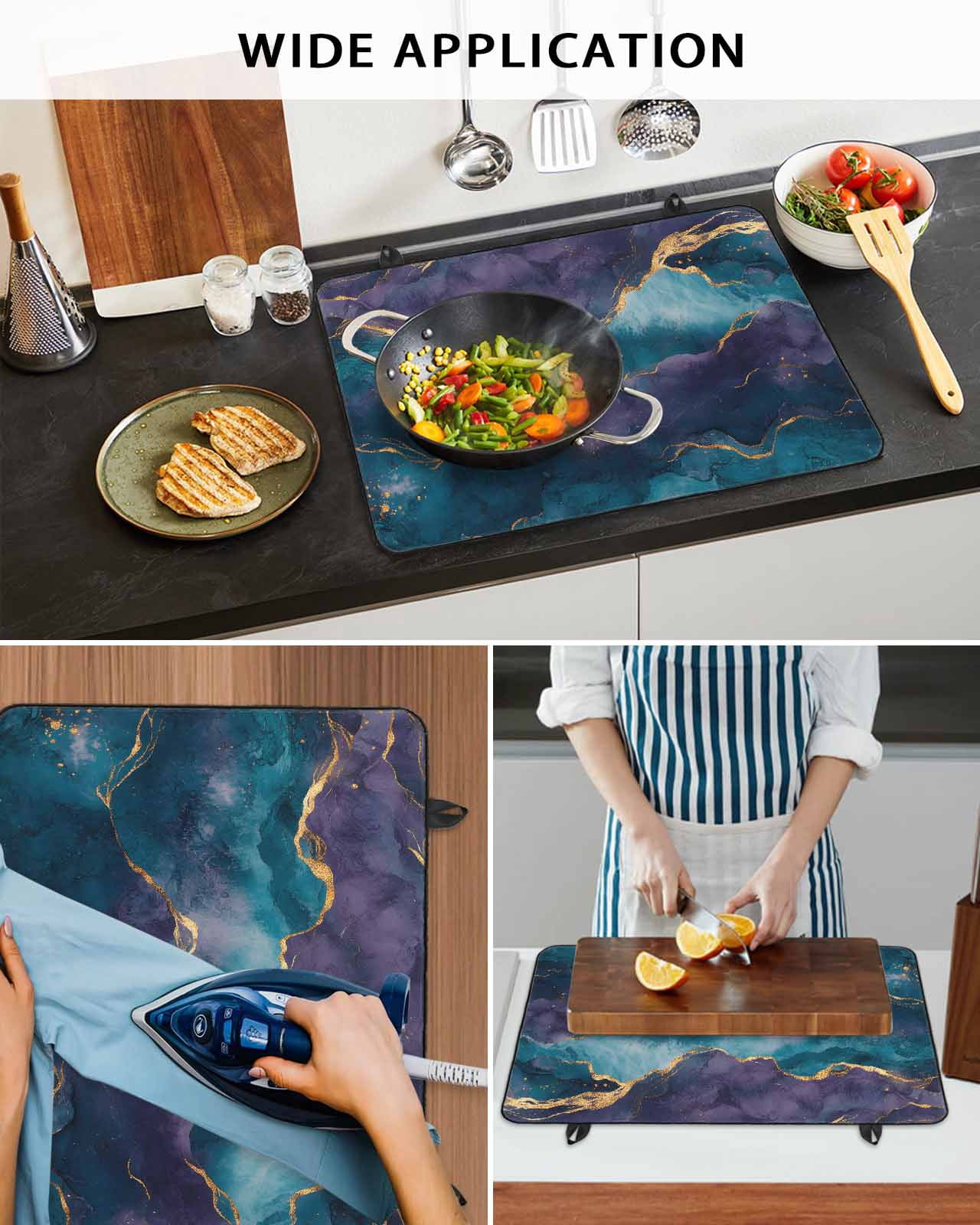 nqOlkjepod Large Induction Cooktop Protector Mat 36"x21", Blue Purple Marble Stove Top Covers for Electric Stove, Modern Abstract Gradient Texture Stove Burner Cover Mats, Glass Top Stove Cover