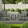 thumbnail image 2 of Kozyard 3 Piece Rocking Chair Set, Outdoor Rocking Bistro Set with Wooden Armrests, Outdoor Patio Furniture Set with Glass Table for Lawn, Porch, Yard, Garden, Balcony, Poolside(Gray), 2 of 7