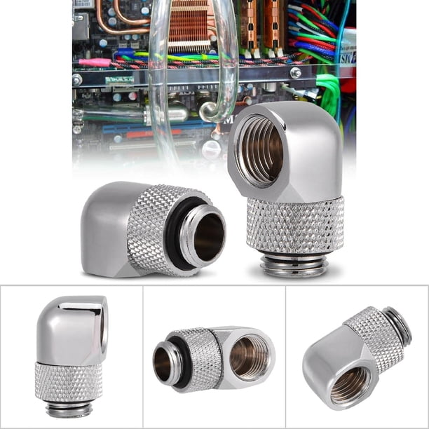 ASHATA G1/4-schroefdraad PC waterkoeling, messing 90 graden hoek, draaibuisschroefverbinding computer fitting connector adapter voor pc waterkoeling zilver/zwart