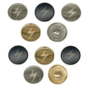 Lightning Bolt Thunderbolt Set of 10 Metal 0.6" (15mm) Sewing Shank Round Buttons - Silver Color