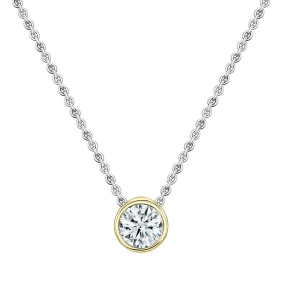 ALLORYA IGI Certified 0.75 Cttw Round Lab Grown White Diamond Solitaire Bezel Set Pendant Necklace with 18 inch Silver Chain for Women in 10K Solid Yellow Gold