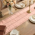 thumbnail image 5 of Macrame Boho Table Runner 72 Inches Long Farmhouse Woven Cotton Home Decor for Dining Room Table Kitchen Island Buffet Console Bridal Shower Party Rustic Farmhouse Kitchen Decor - 12x72 Inch（Pink）, 5 of 8