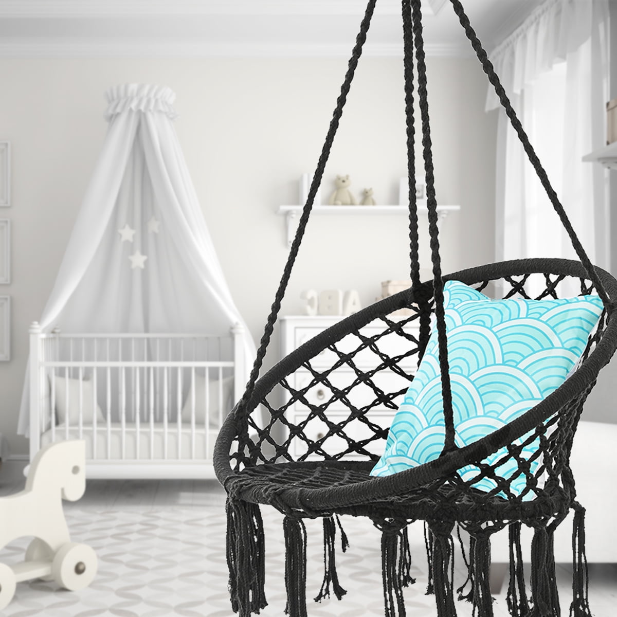 KWANSHOP Hanging Hammock Chair Macrame Swing Seat Mesh, Handmade Knitted  Hanging Cotton Rope Chair for Indoor/Outdoor Home Patio Garden Back Yard,  