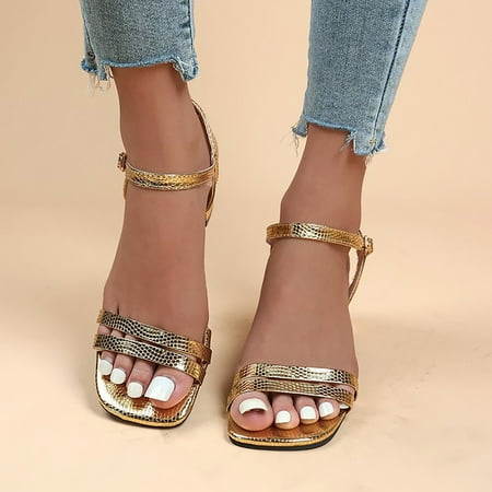 

AXXD Gold Sandals for Women 6.5 New Summer Outerwear Shoes With Thick Heels And Square Toe Sandals