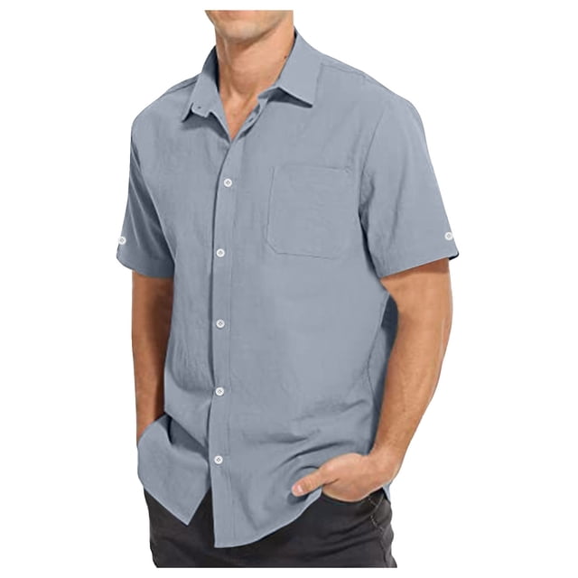 RKSTN Chemises pour Hommes Couleur Unie Mode Décontractée Col Rabattu Hauts Boutons Manches Courtes Coupe Ample Blouse