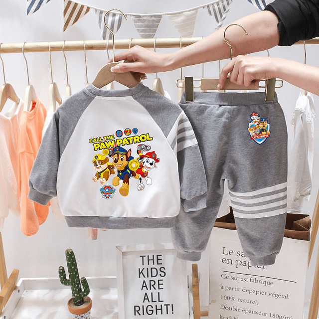 2pcs Paw Patrol Crewneck Sweatshirt Set Kid Anime Cartoon Paw Patrol Printed Sweatshirt Color-block Raglan Fleece Birthday Gifts