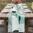 thumbnail image 4 of Boho Geometric Table Runner - 60 Inch Long Aqua Ethnic Abstract Stripes Leaves Cotton and Linen Blended Dress Scarves Farmhouse Table Runner for Kitchen Dining, Coffee Table, 13" x 60", 4 of 8