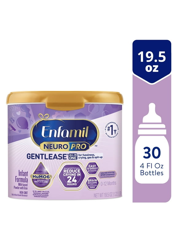 Enfamil NeuroPro Gentlease Baby Formula, Infant Formula Nutrition, Brain Support that has DHA, HuMO6Immune Blend, Designed to Reduce Fussiness, Crying, Gas & Spit-up in 24 Hrs, Reusable Tub, 19.5 Oz