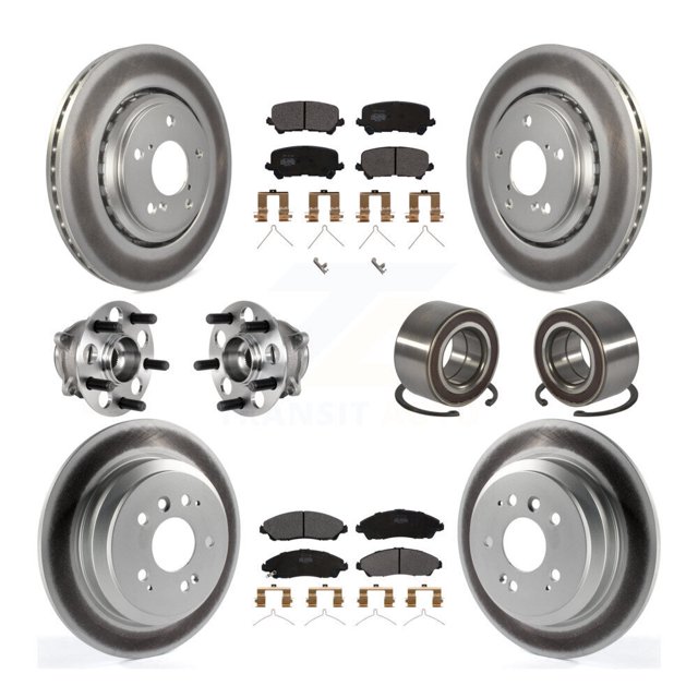 Transit Auto Front Rear Wheel Hub Bearings Assembly Coated Disc Brake Rotors and Semi-Metallic Pads Kit (10Pc) for Car 2016-2022 Honda Pilot AWD - Left Right Side (Driver Passenger) KBB-130520