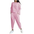 thumbnail image 1 of Uinagy Women's Solid Color Round Neck Thin Top and Pants Suit, 1 of 8
