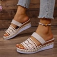 thumbnail image 3 of Wedge Sandals for Women Open Toe Knitted Band Boho Espadrilles Platform Slip on Casual Slides Lightweight Summer Beach Shoes Beige Size 6.5, 3 of 5