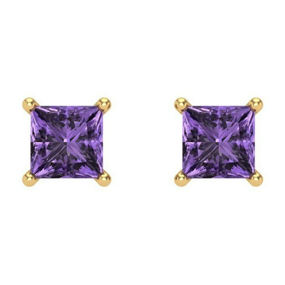 1.5 ct Screw-Back Stud Earrings for Women | 5.0mm Princess Cut Simulated Alexandrite | 18K Yellow Gold