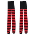 thumbnail image 1 of CIMAXIC 2 Paires de Chaussettes de Noël Rayées pour Femmes Chaussettes Hautes Rouges et Noires au-Dessus du Genou Bas de Vacances Réchauffeurs d'Hiver pour Accessoires de Costume de Fête d'Halloween de Noël, 1 of 5