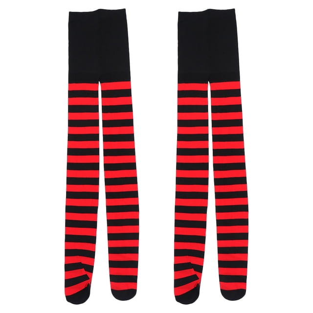 CIMAXIC 2 Paires de Chaussettes de Noël Rayées pour Femmes Chaussettes Hautes Rouges et Noires au-Dessus du Genou Bas de Vacances Réchauffeurs d'Hiver pour Accessoires de Costume de Fête d'Halloween de Noël