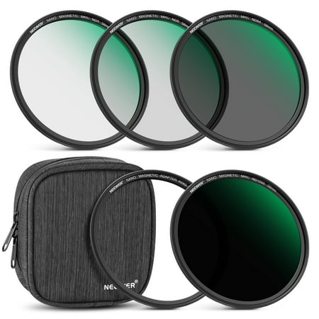 Image of NEEWER 58mm Magnetic ND Lens Filter Kit， ND4 ND8 ND64 ND1000 Filters with Magnetic Adapter Ring & Filter Pouch， HD Optical Glass with 30 Layers Nano Coatings， Scratch/Water Resistant
