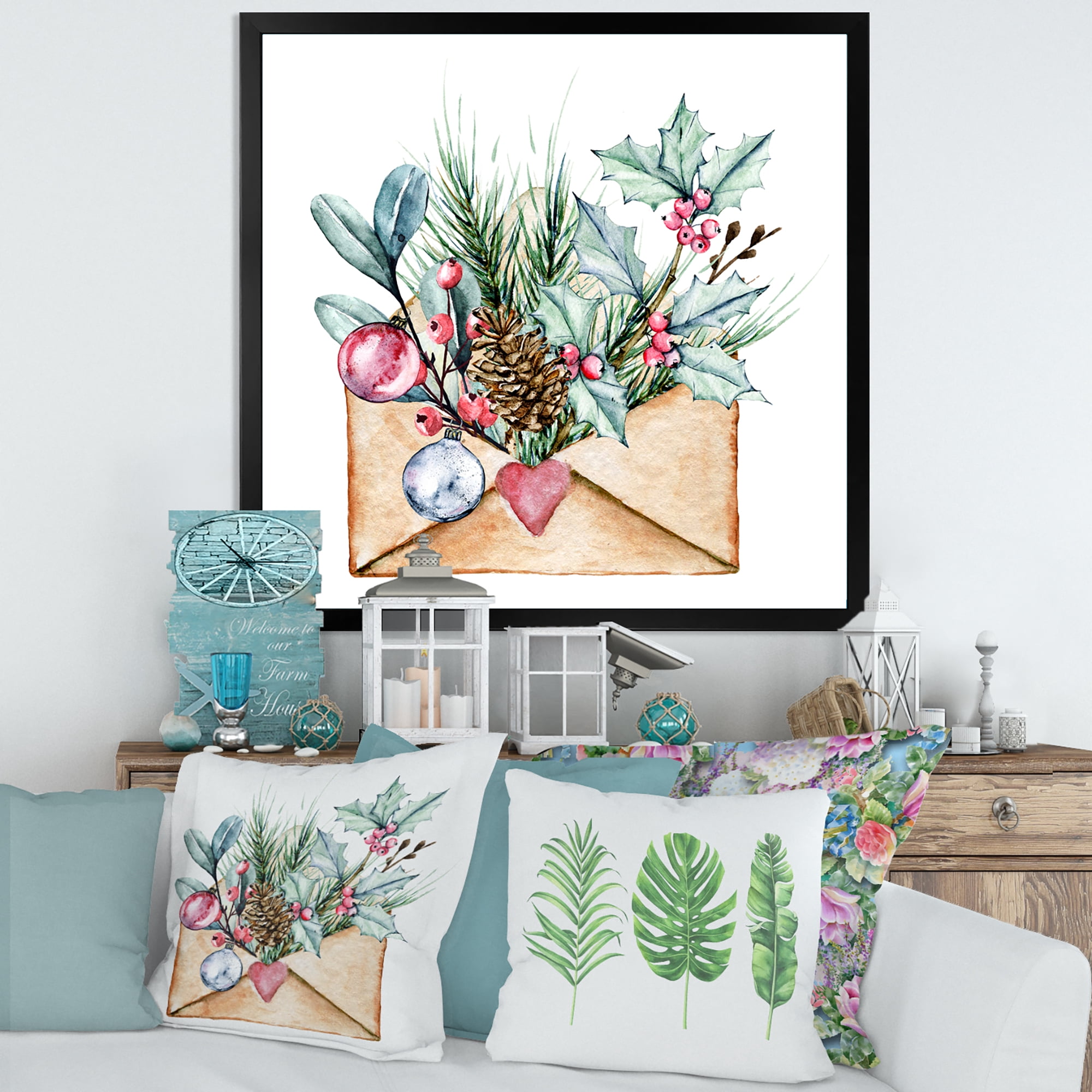 Designart 'Merry Christmas Greeting Card Envelope' Traditional Framed Art Print