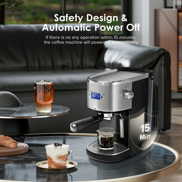 Auseo 20 Bar Espresso Coffee Maker, 1-2 Cup, Milk Frother, 45 OZ