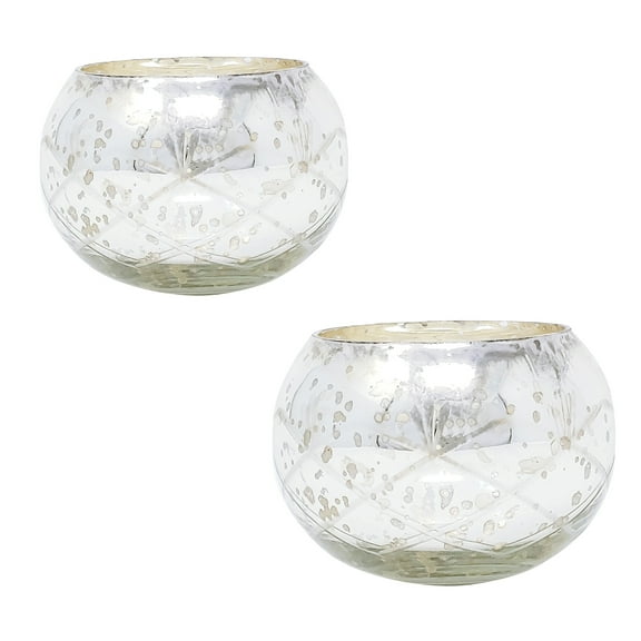 Silver Speckled Glass Antique Finish Tealight Votive Candle Holder Gift Evening Wedding Parties Home Decor Table Decoration by MystiqueDecors - Set of 2