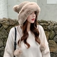 thumbnail image 7 of TOOYOU Women Winter Hat Crochet Ear Cover Plush Wide Brim With Fur Ball Pompom Knit Hats Warm Cold Beanie Hats, 7 of 7