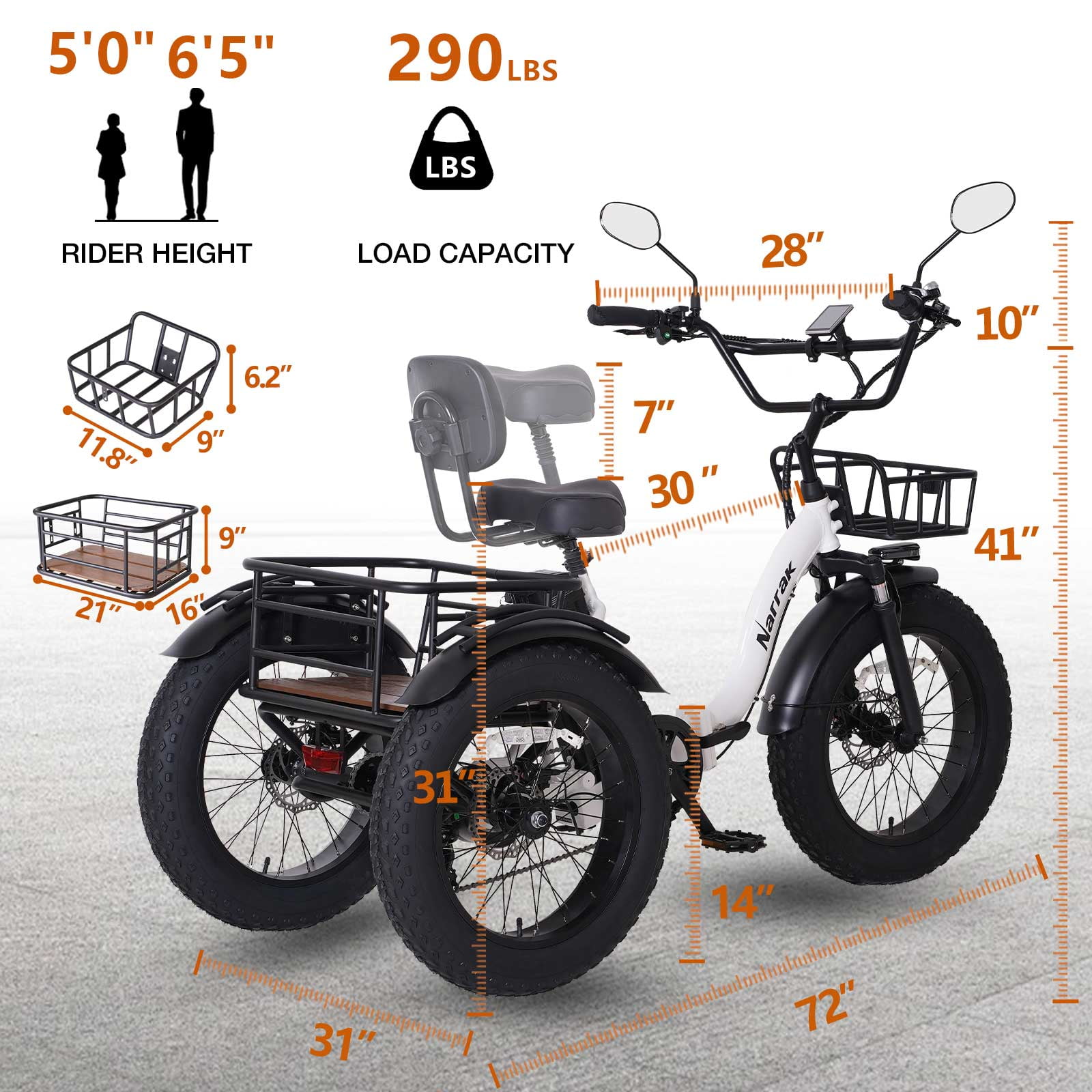 Electric Folding Tricycle for Adults, 750W(Peak 1350W), 48V13Ah Ebike, 20"x4.0" Aluminum Folding Fat Tire 3 Wheel Electric Trike, Max 20MPH Hydraulic Brake, Rear Motor Differential