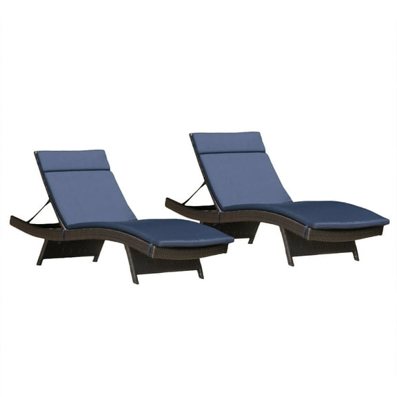 Noble House Sunset Outdoor Brown Wicker Adjustable Chaise Lounge with Colored Cushions (Set of 2)