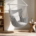 thumbnail image 2 of Large Hammock Chair Swing, Relax Hanging Rope Swing Chair with Detachable Metal Support Bar & Two Seat Cushions, Cotton Hammock Chair Swing Seat for Yard Bedroom Patio Porch Indoor Outdoor, 2 of 7