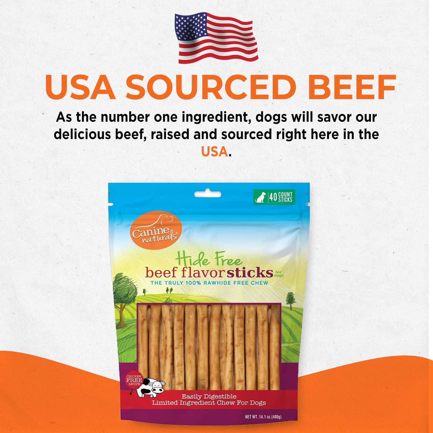 Canine Natural Hide Free 5" Beef Stick 40Pk