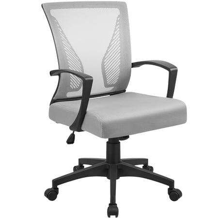 Furmax Office Mid Back Swivel Lumbar Support Desk, Computer Ergonomic Mesh Chair with Armrest, Gray