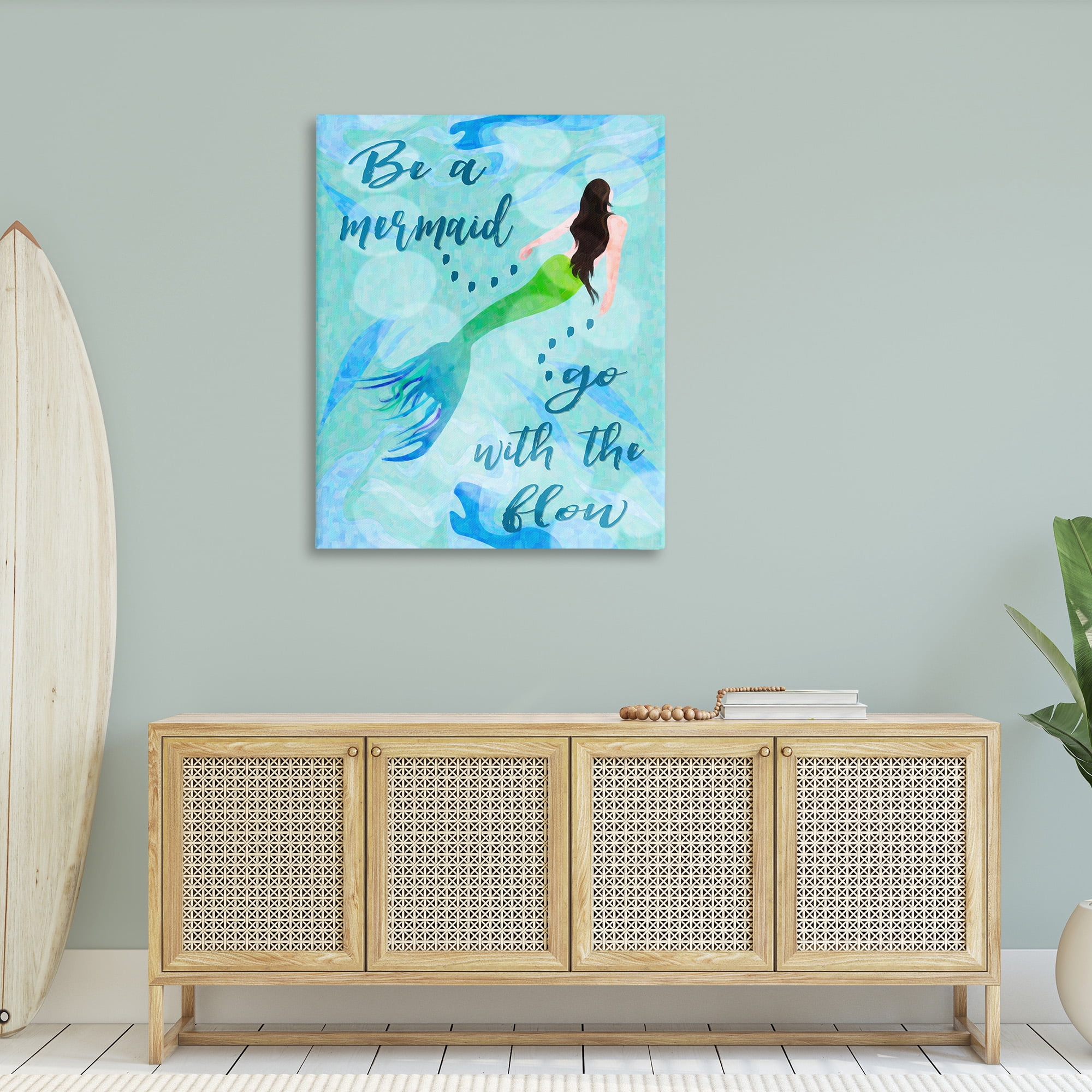 Stupell Industries Go With Flow Mermaid Abstract Painting Gallery Wrapped Canvas Art Print Wall Art, 36 x 48