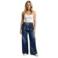 thumbnail image 5 of WULMLEO Drawstring Jeans Women Baggy Stretchy High Waisted Jeans with Pockets Fall Flowy Boyfriend Wide Leg Denim Pants Dark Blue L, 5 of 6