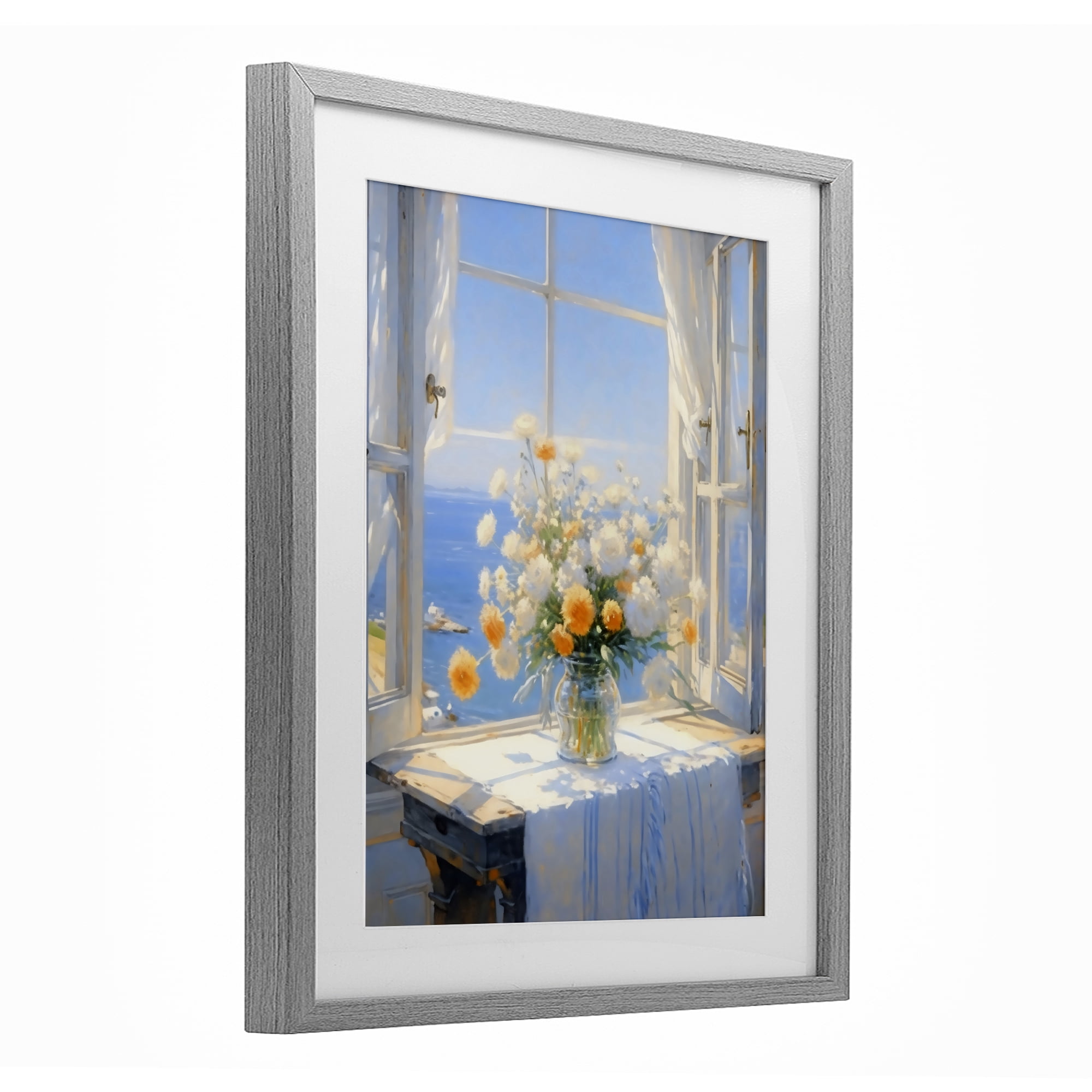 Stupell Industries Floral Window View of Sea Gray Framed Print Under Glass, design by Creative Studio