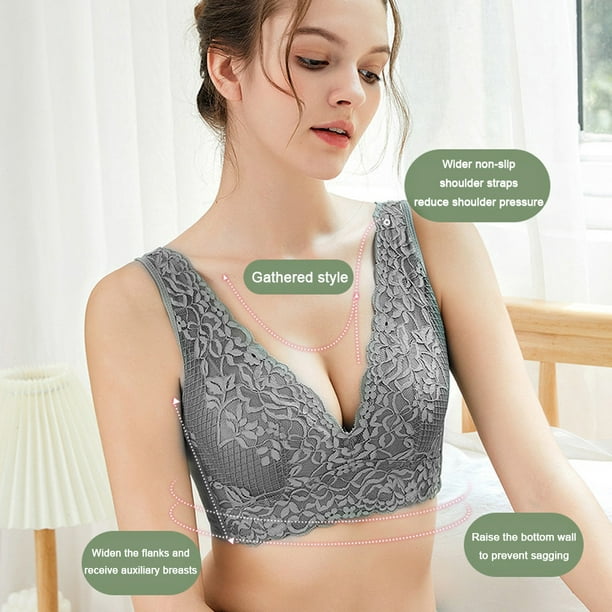 Lace Floral Bras for Women Large Size 36-42 B Cup Gathers Bralette