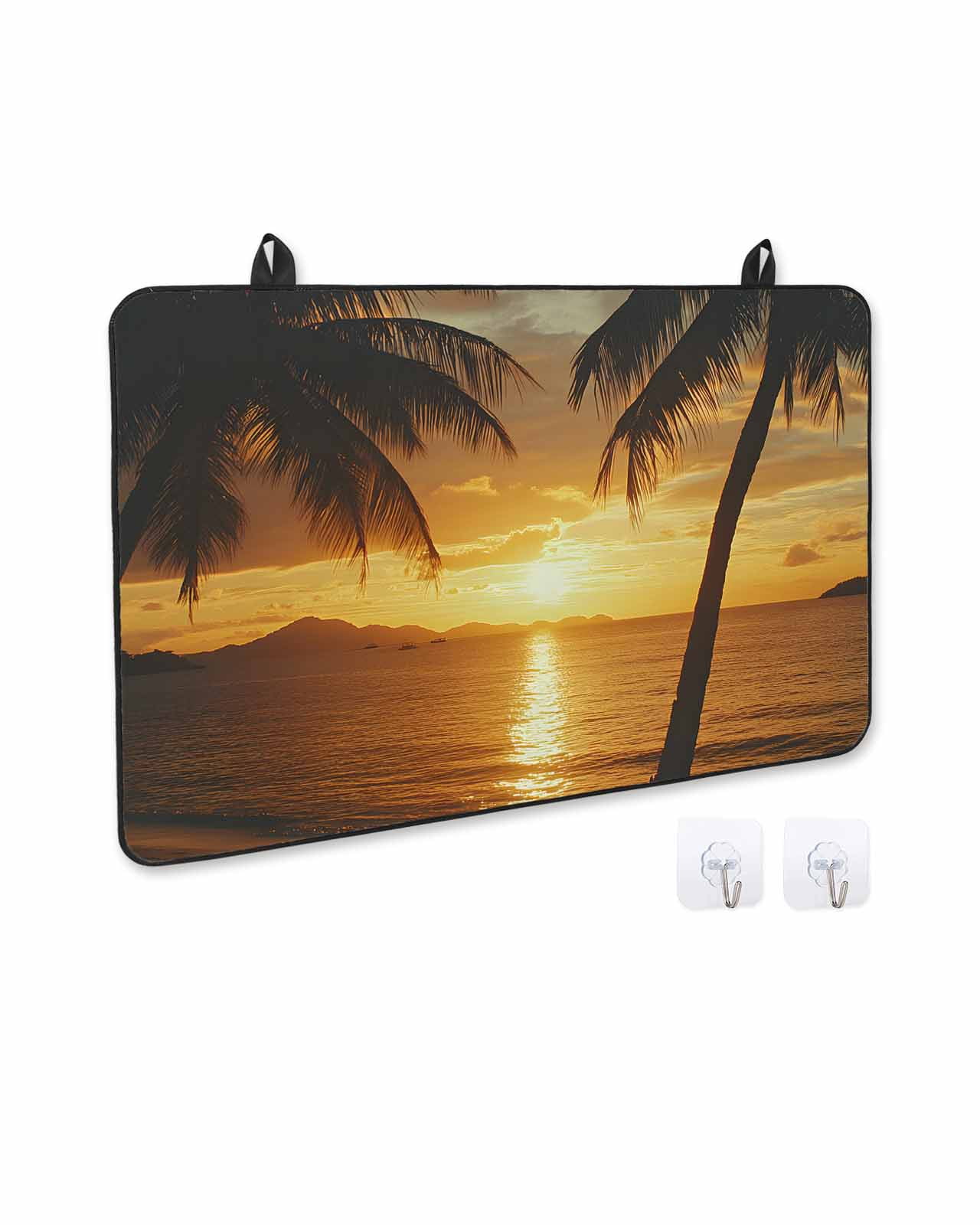 nqOlkjepod Large Induction Cooktop Protector Mat 24"x21", Ocean Sunset Stove Top Covers for Electric Stove, Palm Tree Beach Coastal Seaside Seashore Stove Burner Cover Mats, Glass Top Stove Cover