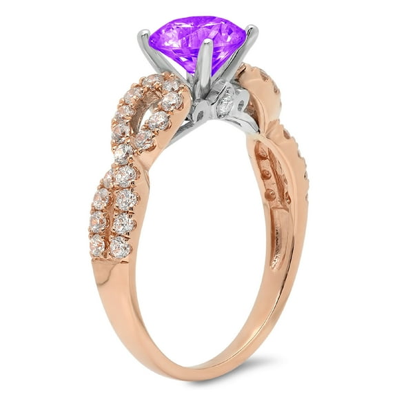 1.42 ct Round Cut Natural Amethyst Solitaire with Accents Engagement Ring for Women in 18K Rose/White Gold