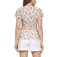 thumbnail image 3 of Blusa peplum con mangas de corte, escote en V y lazo en la cintura, estampado floral para mujer, color beige, 3 of 5